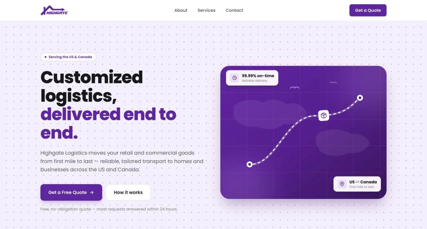Highgate Logistics — homepage of the freight-quote lead-gen site