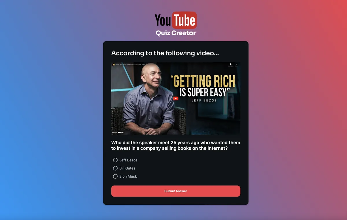 YouTube Quiz Creator — application screenshot